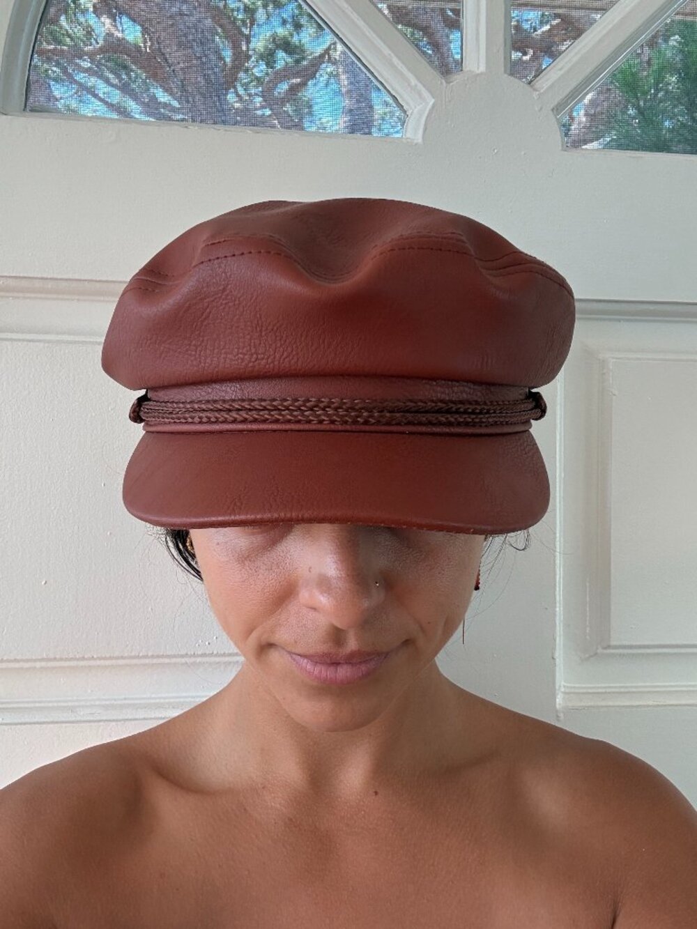 Brixton Fiddler Brown Vegan Leather Fisherman Cap S